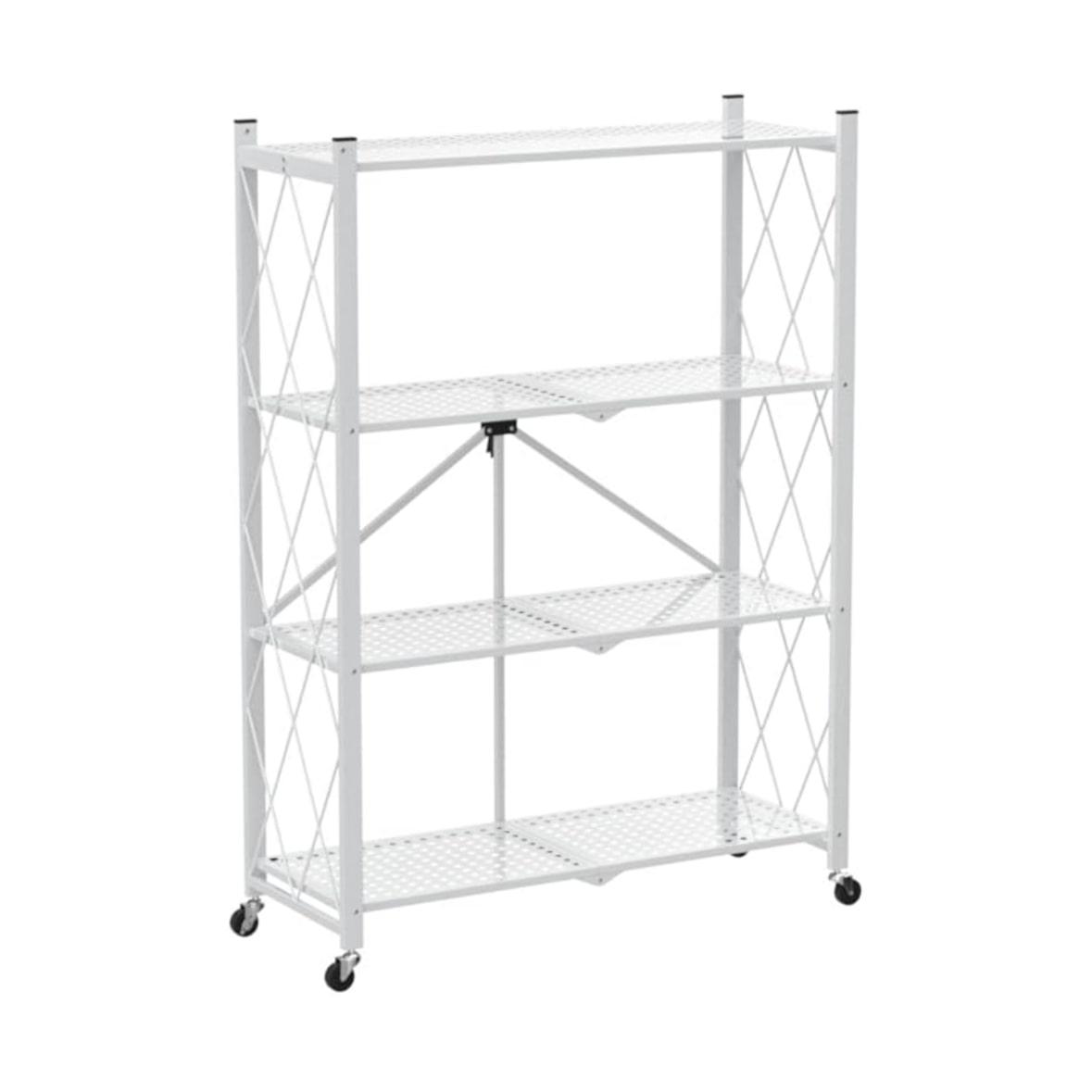 PROREGAL BERLINLODGE KLAP Étagère pliable avec roulettes, 4 étagères/compartiments, Blanc, Charge max. 200kg, HxLxP 127x72x34cm