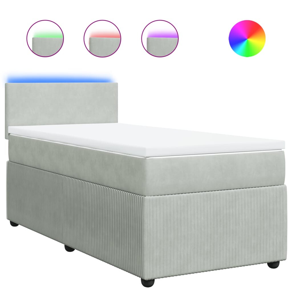 vidaXL Boxspringbett mit Matratze Hellgrau 100x200 cm Samt