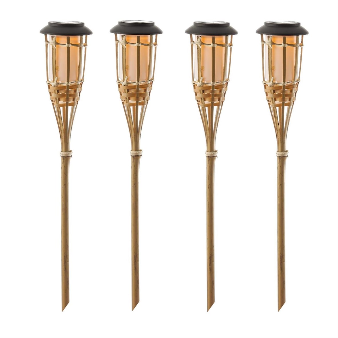 LED Solar Gartenfackel Bambus Fackel Terrasse Gartenleuchte 60cm 4er Set