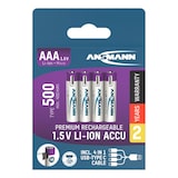 thumbnail of Ansmann 1311-0028 Micro AAA-lithium-oplaadbare batterijen, type 500 (min. 400 mAh), pakket 4