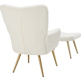 thumbnail of tectake Fauteuil Hygge rembourré, ergonomique, charge maximale 150 kg - Avec tabouret, Bouclé crème/or - 405597