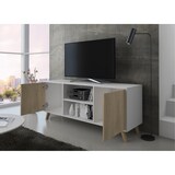thumbnail of Mueble TV 140 con 2 puertas, salón comedor, Modelo WIND, color estructura Blanco, color puertas Roble, 137x40x57cm _TV140WINDBLAPUCC