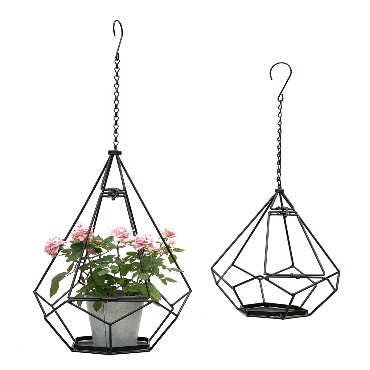DanDiBo Blumenampel Innen Metall Wand Hängepflanzen 64 cm & 82 cm 96075 2er Set mit Tür 6 Ecken Pflanzenhänger Blumenhänger Topfhänger Hängetopf