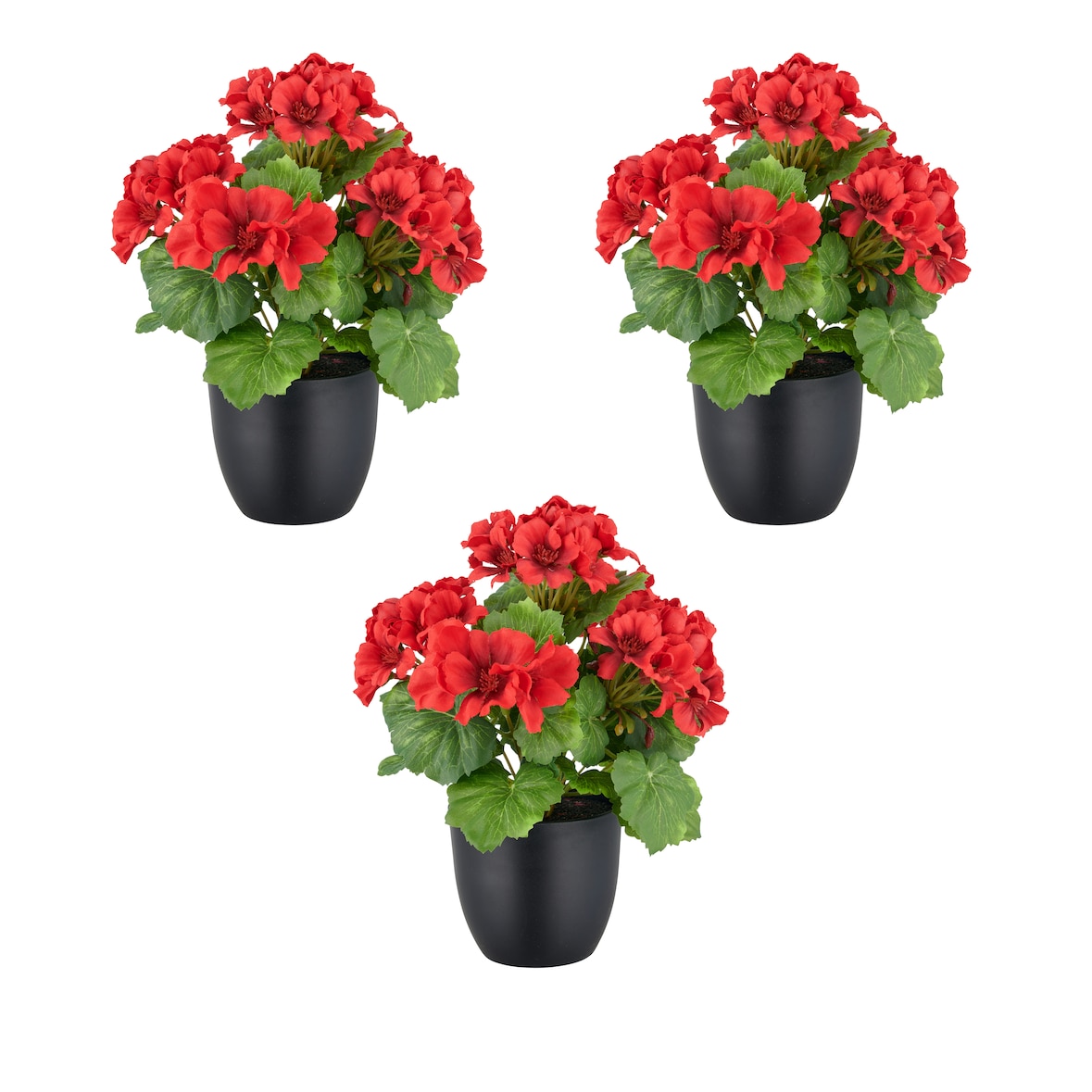 CREATIV green künstliche Pflanze Geranienbusch im Topf, 26cm, UV-beständig, im 3er Set
