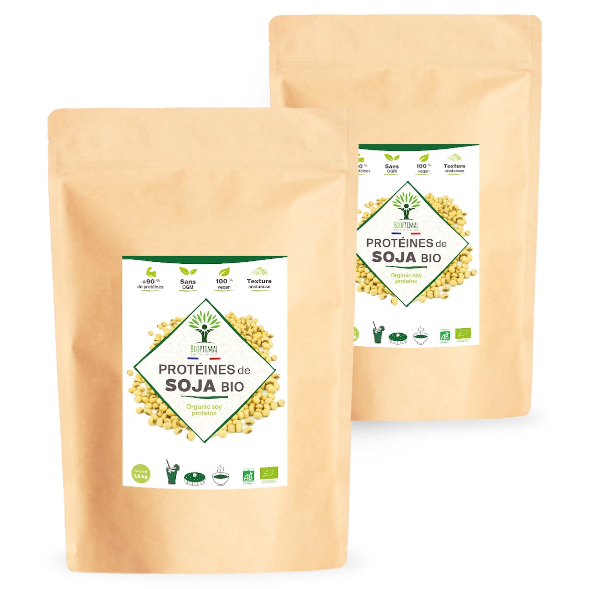 Protéine de Soja Bio - 90% Protéines 17% BCAA - Haute Digestibilité - Poudre de Fèves de Soja - Conditionné en France - Certifié Ecocert - 3kg