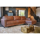 thumbnail of Sofá esquinero KAWOLA VILNIUS de 3 plazas con silla larga derecha de piel sintética con contenido de piel coñac