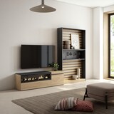 thumbnail of Wohnzimmer TV-Schrank, Wohnwand System, 260x35x186cm, Für TV bis 65“, Elektrischer Kamin, Moderner Stil, Eiche und schwarz _ 88_14