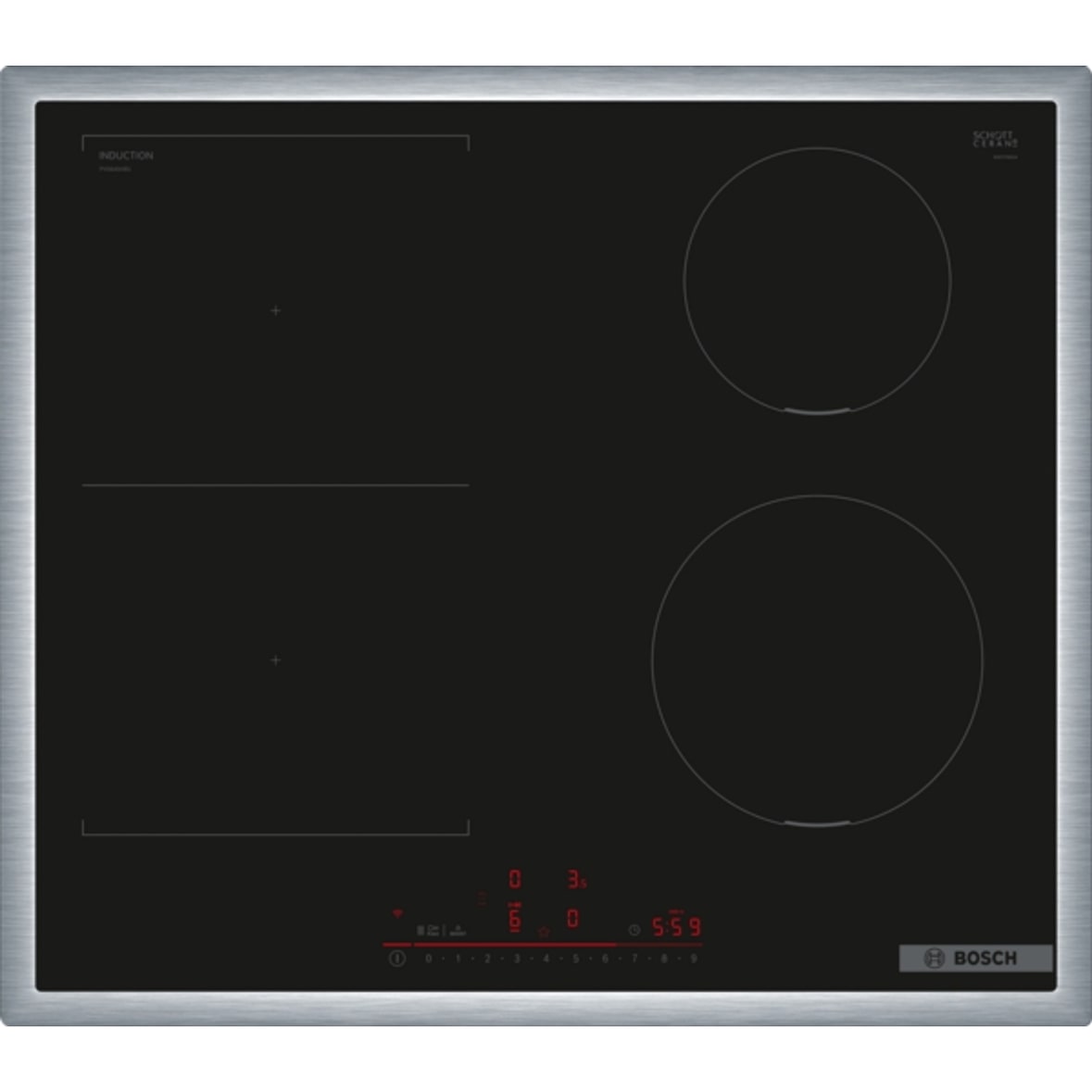Bosch Serie 6 PVS645HB1E Induktionskochfeld, 60 cm, Schwarz, Mit Rahmen aufliegend