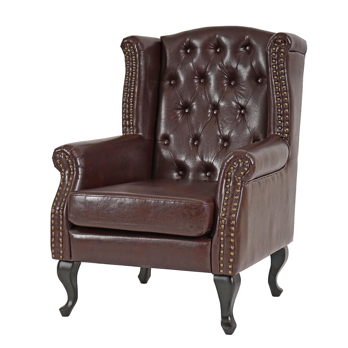 Poltrona reclinabile club poltrona wing chair Chesterfield, similpelle ~ marrone antico senza pouf