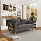 thumbnail of Zweisitzer-Sofa Chenille Grau 173x68x77 cm mit Staufächern, Getränkehaltern, Seitentaschen und 2 Rückenkissen