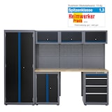 thumbnail of Werkstattwand 13-tlg. modulares Werkstattschranksystem aus Stahl mit massiver Holzarbeitsplatte blau