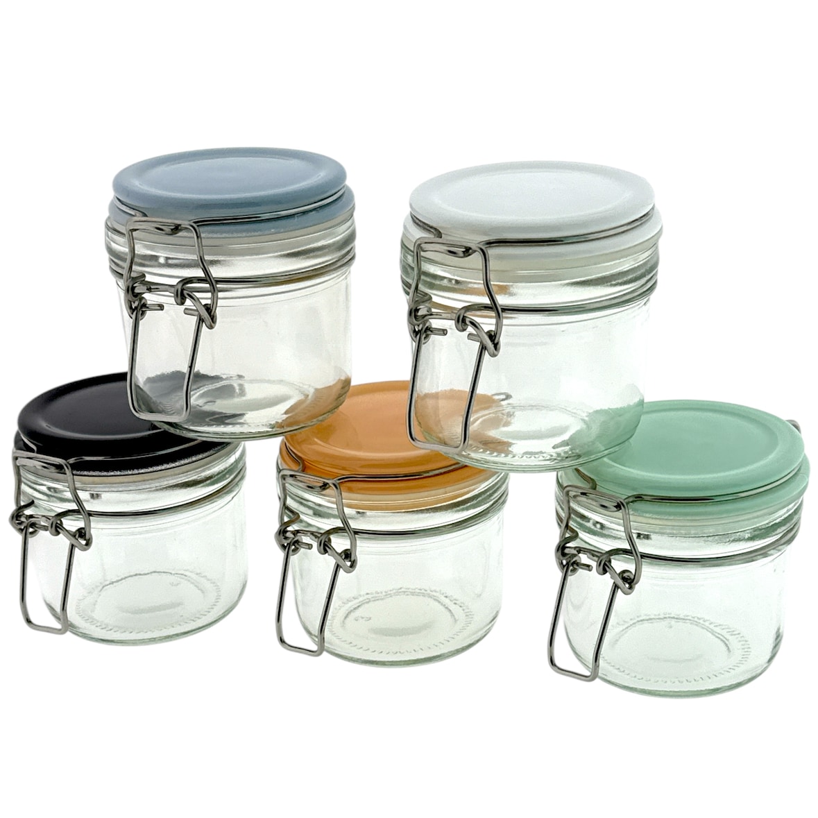 Weckpotjes Inmaakpotten - Set van 5 Stuks in 5 Kleuren - Inhoud 200 ml - 8 x 8 x 8 cm