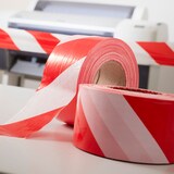 thumbnail of 8 x Absperrband (75 mm x 500 m) rot/weiß sehr reißfest hohe Sichtbarkeit beidseitig Flatterband Warnband Baustellenabsperrung BB-Verpackungen