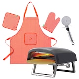 thumbnail of Bergner - Draaibare gas-pizzaoven 64x42,5x30 cm tot 500 ºC met pizzasnijder van roestvrij staal en 3-delige schortset in rood