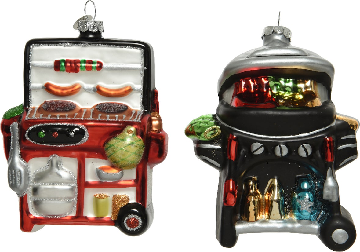 1 BBQ Gasgrill Kugelgrill Glas 12cm Christbaumschmuck Weihnachtskugeln Garten