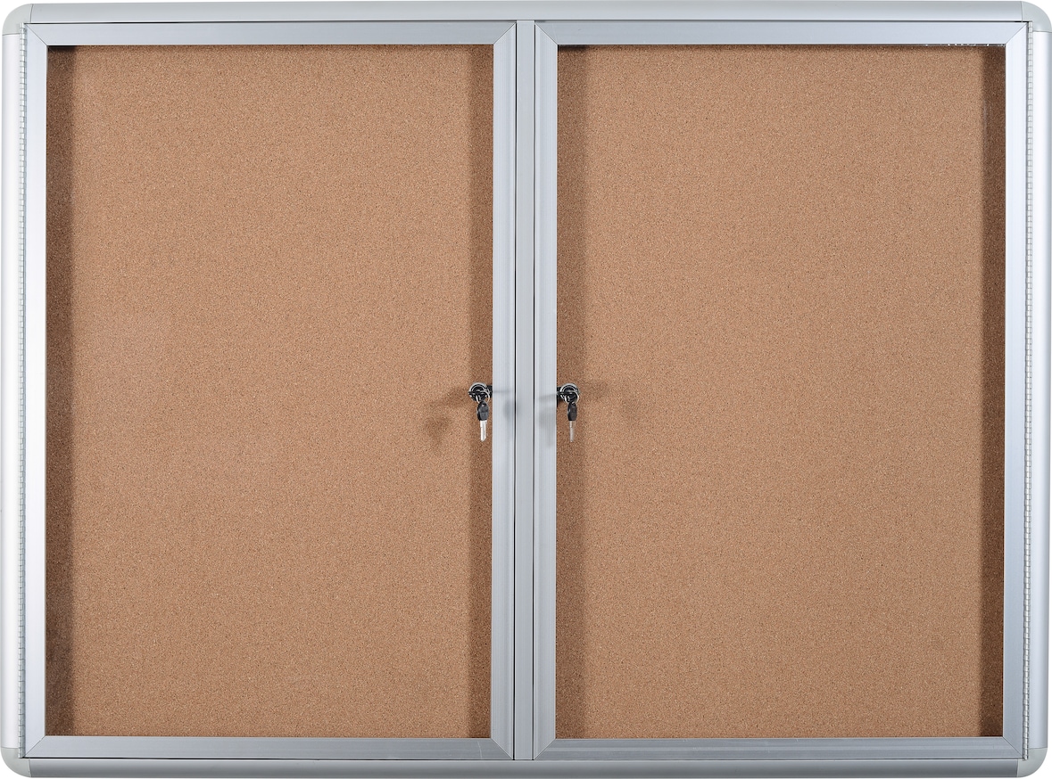 Quadro de avisos de cortiça com portas giratórias fechadas, quadro de mensagens para montagem na parede interior, 10 A4, estrutura de alumínio