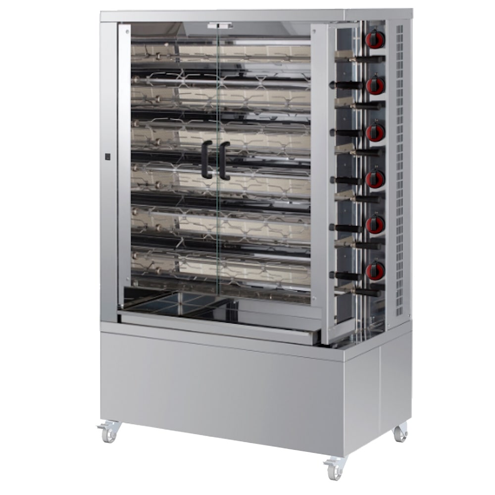 Gas grill voor kip 11 zwaarden = 55/66 kippen - 1100x610x1760 mm - 42 Kw + 85 W 230/1V - 53550066 Eurast