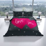 thumbnail of Bettwäsche 135x200 Set Herz Love You Motiv Partner Mikrofaser Allergiker Schwarz Pink 4 teilig