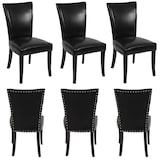thumbnail of Set van 6 eetkamerstoel Chesterfield, stoel keukenstoel, klinknagels ~ kunstleer, zwart, donkere poten