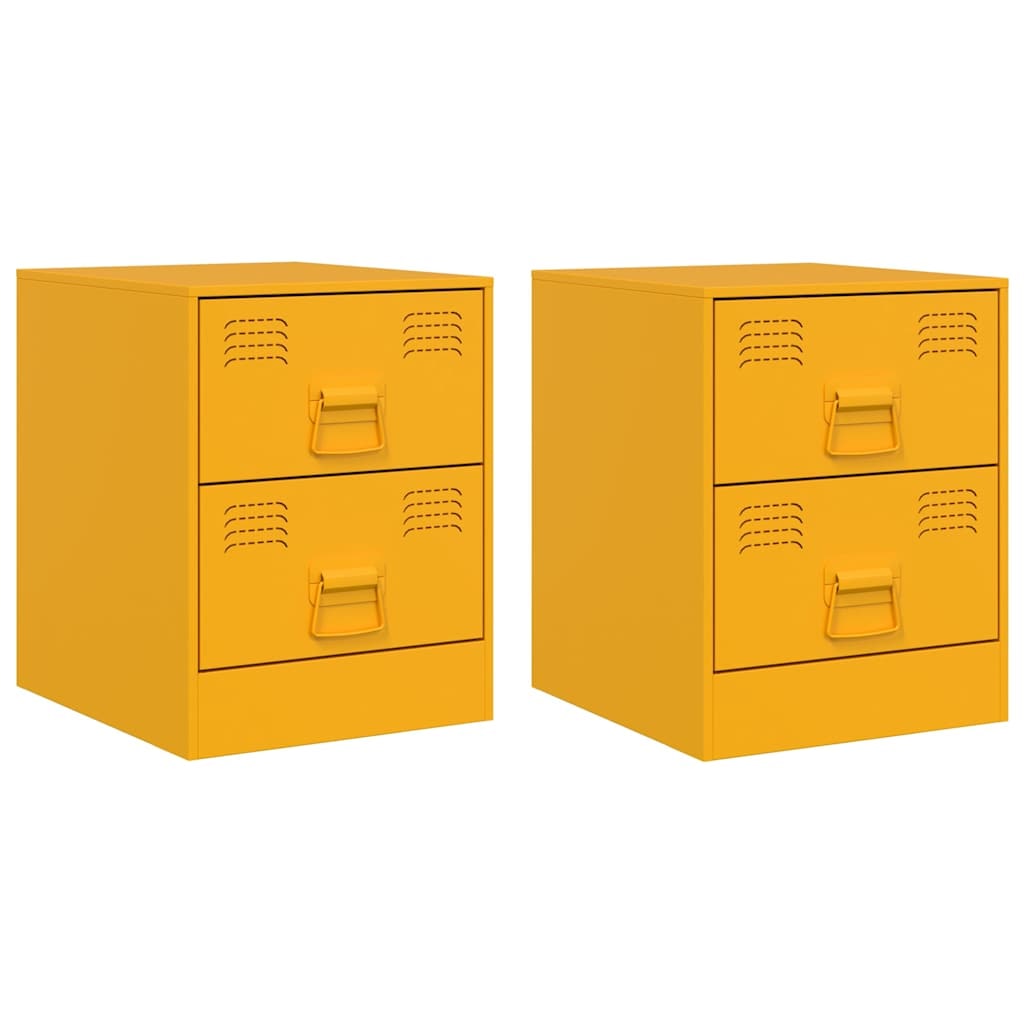 Tables de chevet 2 pcs jaune 34,5x39x44 cm acier – Modèle Aile