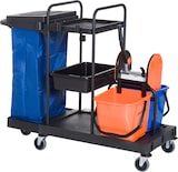 thumbnail of Reinigungswagen Putzwagen 111x63x103 cm mit Auswringer 2 Ablagen 2x18L Eimer Abfallsack 4 Rollen Metall Schwarz für Profieinsatz