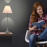 thumbnail of Relaxdays Tischlampe Vintage, Stoff Lampenschirm, spiegelnd verchromt, Dekolampe, E14, H x D 55 x 21 cm, silber/weiß