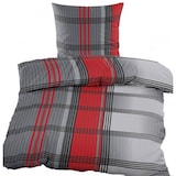 thumbnail of Seersucker Bettwäsche 135x200 +80x80cm, bügelfrei, Microfaser, rot grau, kariert