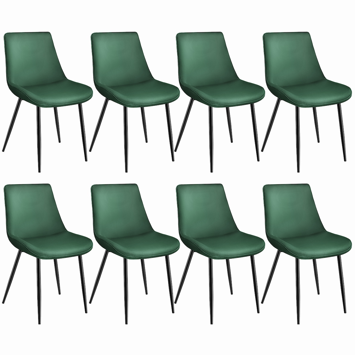 tectake Lot de 8 chaises Rembourrées aspect velours Ergonomique vert foncé - 404932