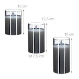 thumbnail of Relaxdays LED Kerzen im Glas, 3er Set, Fernbedienung, Timer & flackernde Flamme, Echtwachs, Windlichter flammenlos, grau