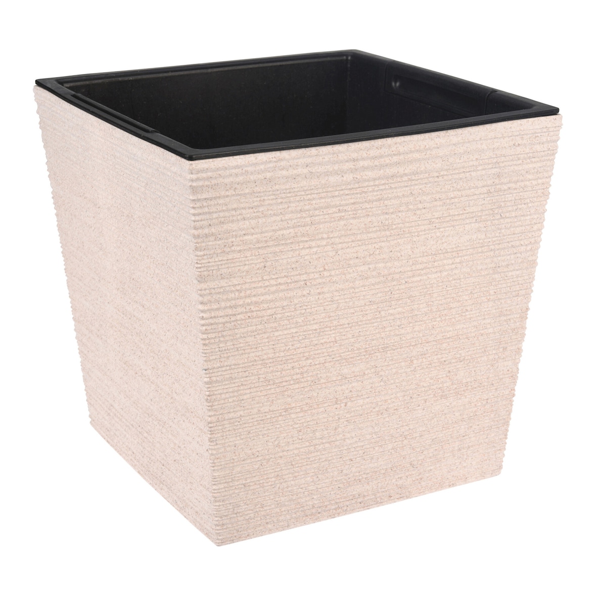 1 Blumentopf mit Einsatz 24x23,5cm Kunststoff Pflanzgefäß Pflanzeinsatz Henkel Blumenübertopf eckig Aussenbereich Innenbereich Pflanzentopf Hellbeige