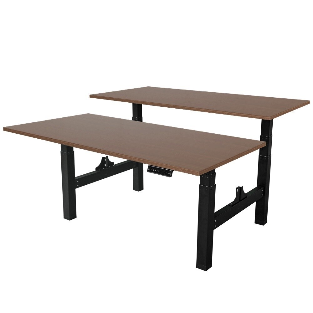 Elektrisch verstelbaar duo bureau - 180x80 cm - Two dual motor - Zwart / Donker eiken