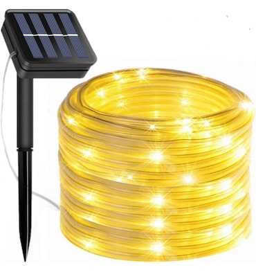 Fita LED solar à prova de água com painel solar Mangueira luminosa (7 Metros - 50 Led, Branco quente) Coshano