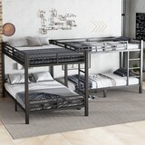 thumbnail of Eisenbett 90x200cm & 140x200cm, Etagenbett mit dreistufiger Leiter in Schwarz für flexible Schlaflösungen