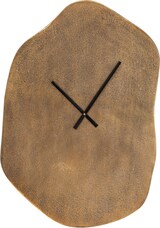 Eine unregelmäßig geformte Wanduhr aus Messing.