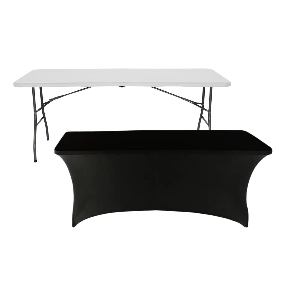Mesa Plegable 180cm Blanca + Funda Negra Catering 7house