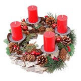 thumbnail of Adventskranz HWC-H49, Weihnachtsdeko Adventsgesteck Gesteck, Holz FSC®-zertifiziert rund Ø 33cm ~ inkl. 4x Kerzen rot
