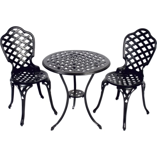 Bistroset Leeds Kensington, gegoten aluminium, ronde tafel met 2 stoelen