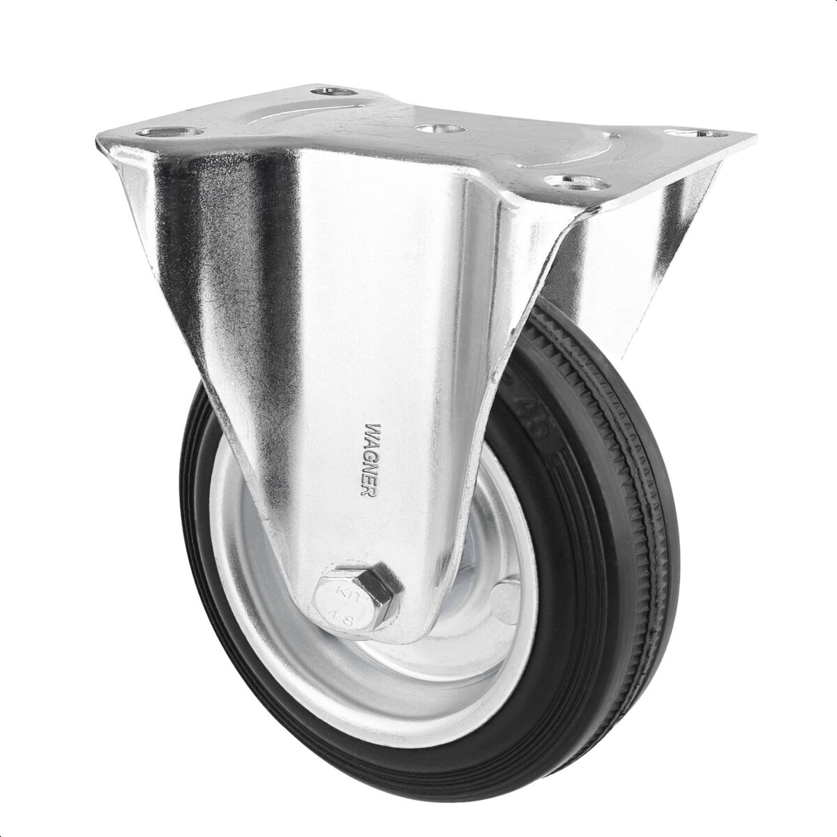 WAGNER Soft-Bockrolle - Ø 80 mm, Stahl Felge verzinkt, Vollgummi, Anschraubplatte, Tragkraft 60 kg - 04818401