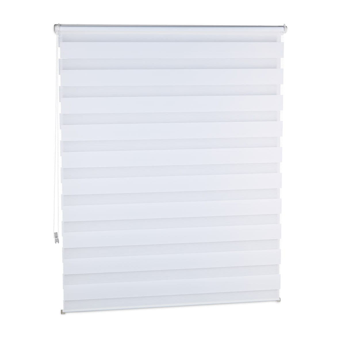 Relaxdays Doppelrollo Klemmfix ohne bohren, Seitenzugrollo mit Streifen, Duo-Rollo für Fenster, Stoff 106x156 cm, weiß