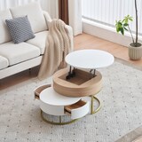 thumbnail of Couchtisch Set Weiß Holzoptik 70x70x56 mit zwei Schubladen und höhenverstellbarer Tischplatte – Flexibel, Stauraum, modernes Design
