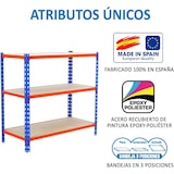 thumbnail of Schroefloos metalen rek Maderclick 3 planken. Kleur blauw/oranje/hout 900x1100x400 mm