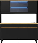 thumbnail of Merax LED buffetkast 160x40x185 cm, hoge kast zwart-eiken met stopcontact, USB-A/USB-C, opbergruimte en koffiestation