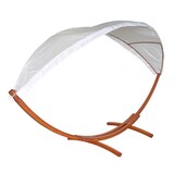 thumbnail of Amaca HWC-J47, altalena sospesa fino a 200 kg tettuccio parasole MVG struttura in legno 420 cm 2 persone ~ marrone, bianco panna