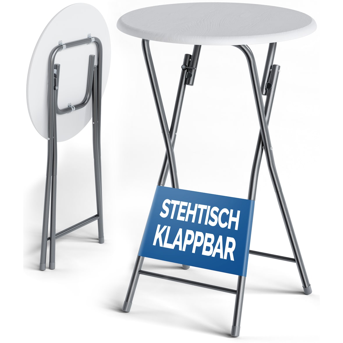 Casaria Stehtisch Bistrotisch Klappbar 60cm Holz Optik Weiß