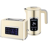 thumbnail of HOMCOM set desayuno con pantalla LED táctil, hervidor de agua 1,7L 2200W, función mantener caliente, tostadora pan ranura ancha 2 rebanadas, crema