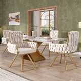 thumbnail of Drehbare Esszimmerstühle 4er-Set Samt Beige mit Armlehnen, 360° drehbar