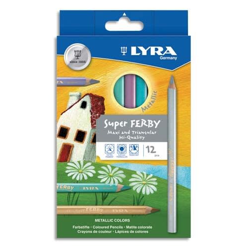 Lot de 5 Etui 12 crayons de couleur Super Ferby Metallic, mine 6,50mm, couleurs assorties