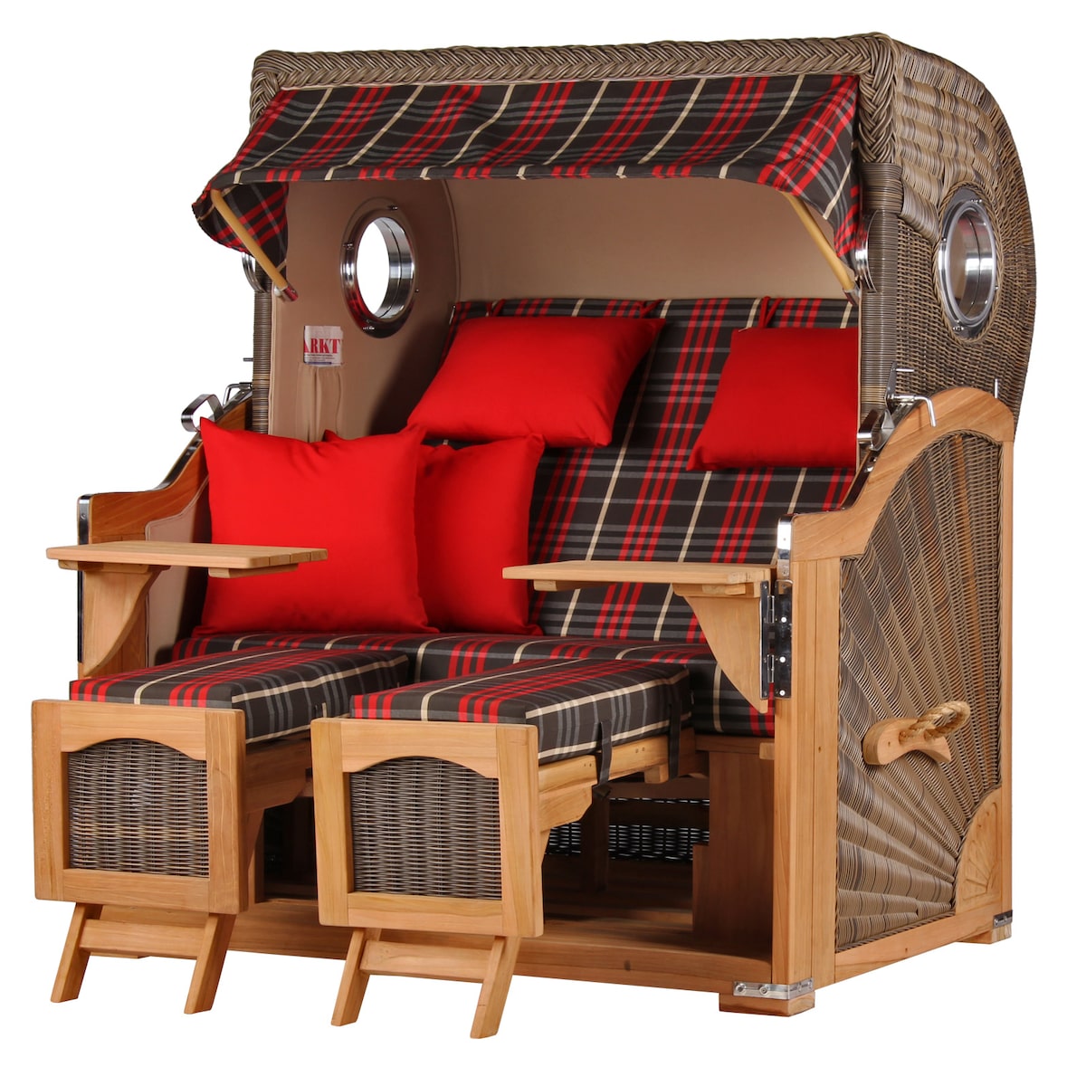 Strandkorb Komplettset: Ammersee Grande XL Teak Bullauge - PE grau - Modell 529