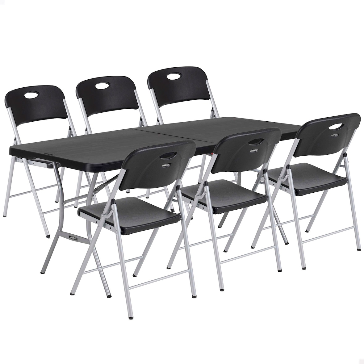 Pack mesa plegable 183x76 cm + 6 sillas plegables negro Lifetime