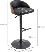 thumbnail of Barhocker 2er Set drehbar höhenverstellbar Schwarz 96x50x44 cm mit Fußstütze, gepolsterter Sitz, Stahlgestell, für Küche und Bar